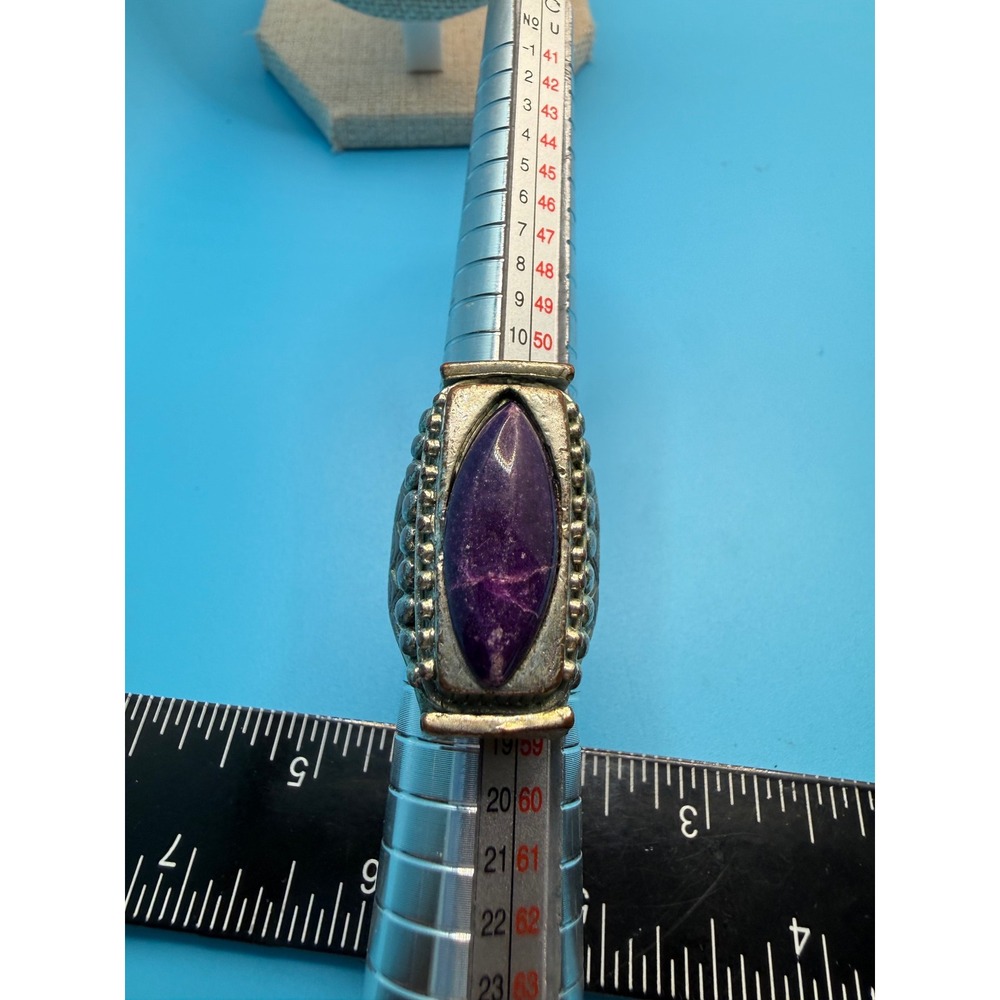 Vintage Boho Purple Marquise Statement Ring Mixed Metal Bronze Tone Size 7.25